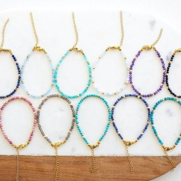 Teal Blue Gemstone Beaded Bracelet Stacking bracelet apatite gemstone bracelet - Picture 7 of 12